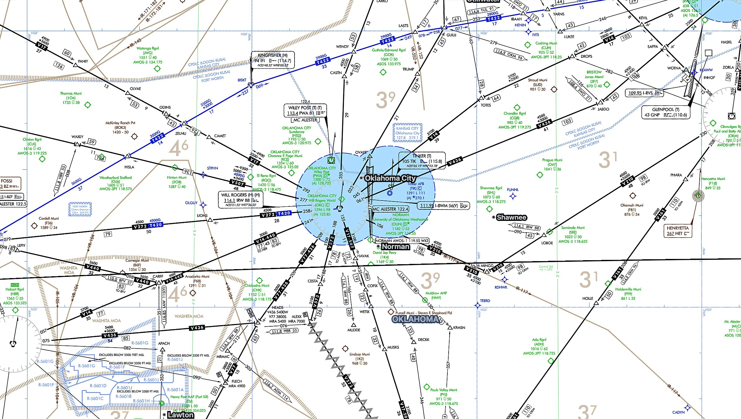 IFR chart of Oklahoma City, OK KOKC Will Rogers World