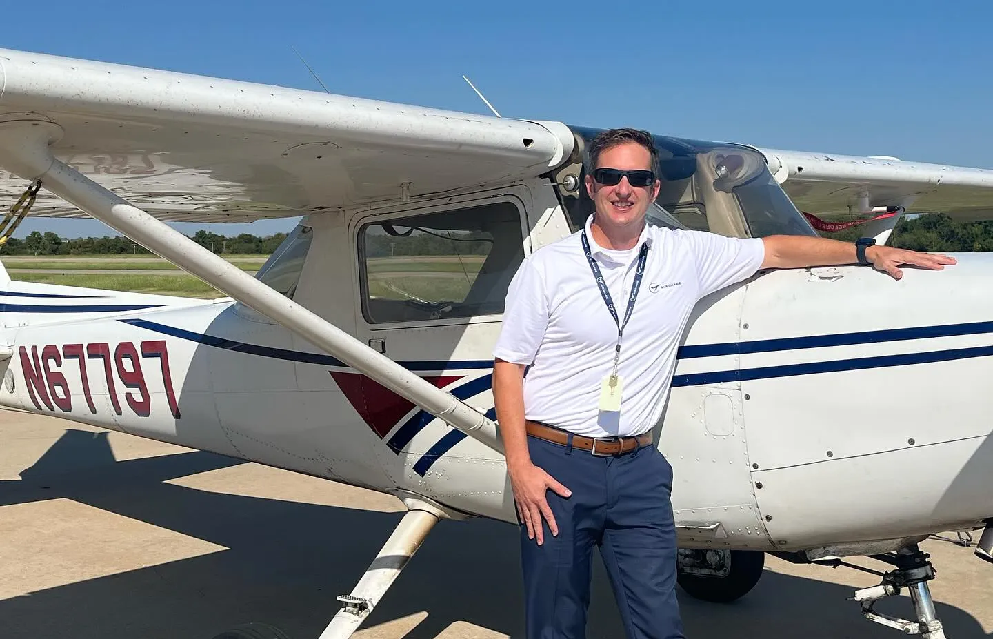 Former student at Alto Flight Academy with cessna plane he trained on 20 years ago Bethany, Oklahoma